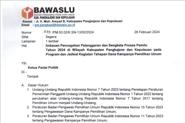 JELANG HARI TERAKHIR PENYAMPAIAN LPPDK, BAWASLU PANGKEP KELUARKAN IMBAUAN KE PARTAI POLITIK